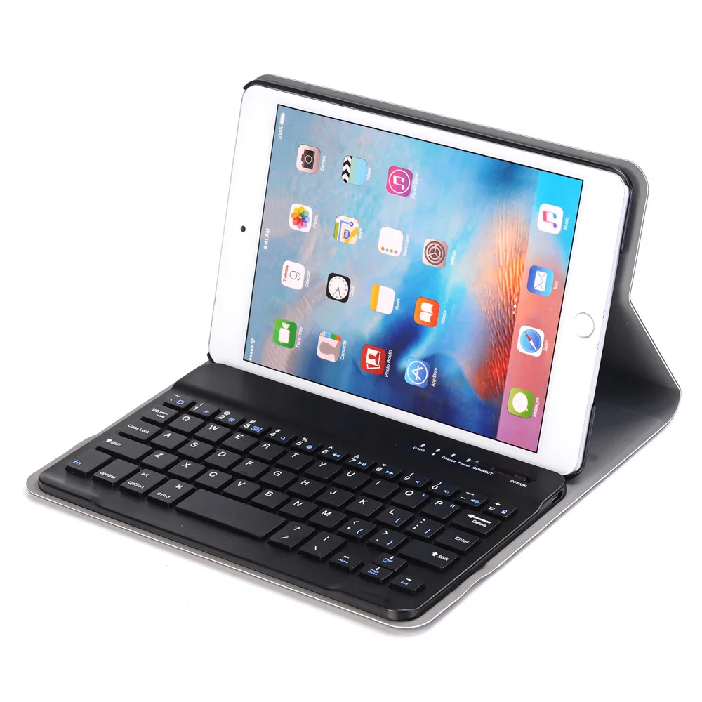 For iPad mini 4 Slim Lightweight Smart Folio Stand PU Leather Case Cover + Detachable Wireless Bluetooth Keyboard