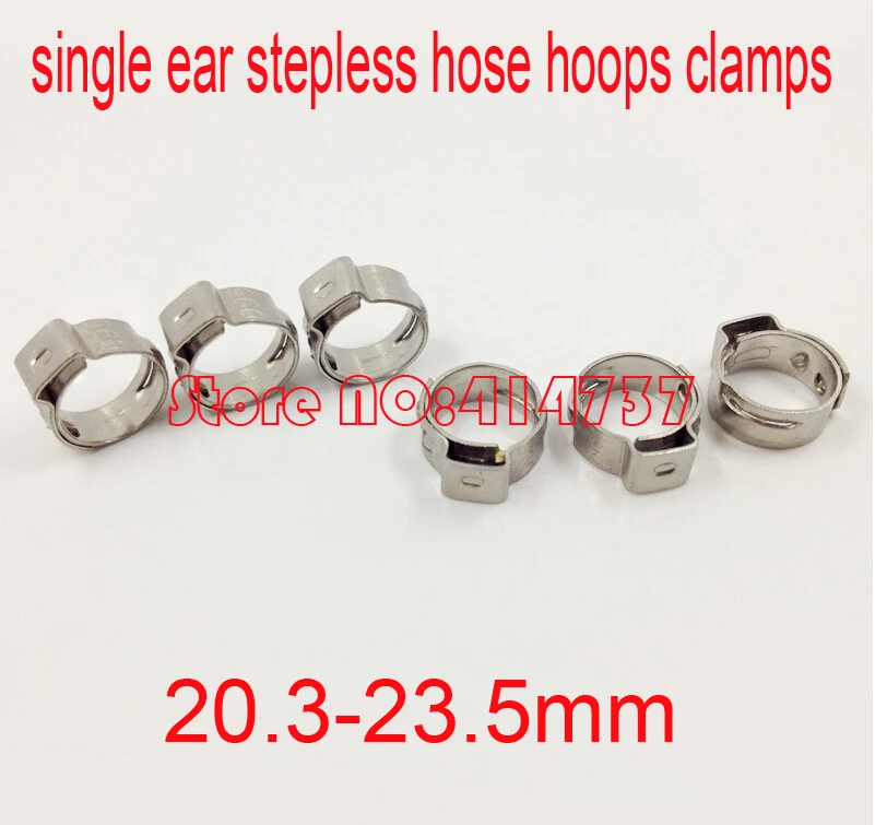 

50pcs/lot High Quality stainless steel 304 20.3-23.5mm 23.5mm Single ear stepless hose hoops clamps