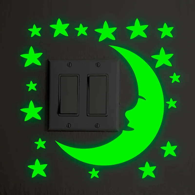 Luminous Moon And Stars Switch Sticker Children\'s Room Living Room Bedroom Decoration Home Decals Glow In The Dark Wall Stickers