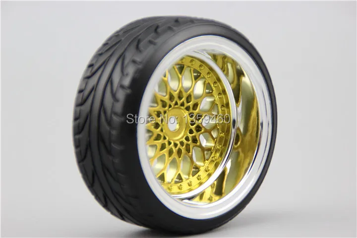 4pcs RC Hard Pattern Drift  Tires Tyre Wheel Rim Y12CG  3/6/9mm offset (Chrome+Painting Gold) fits for 1:10 Drift Car