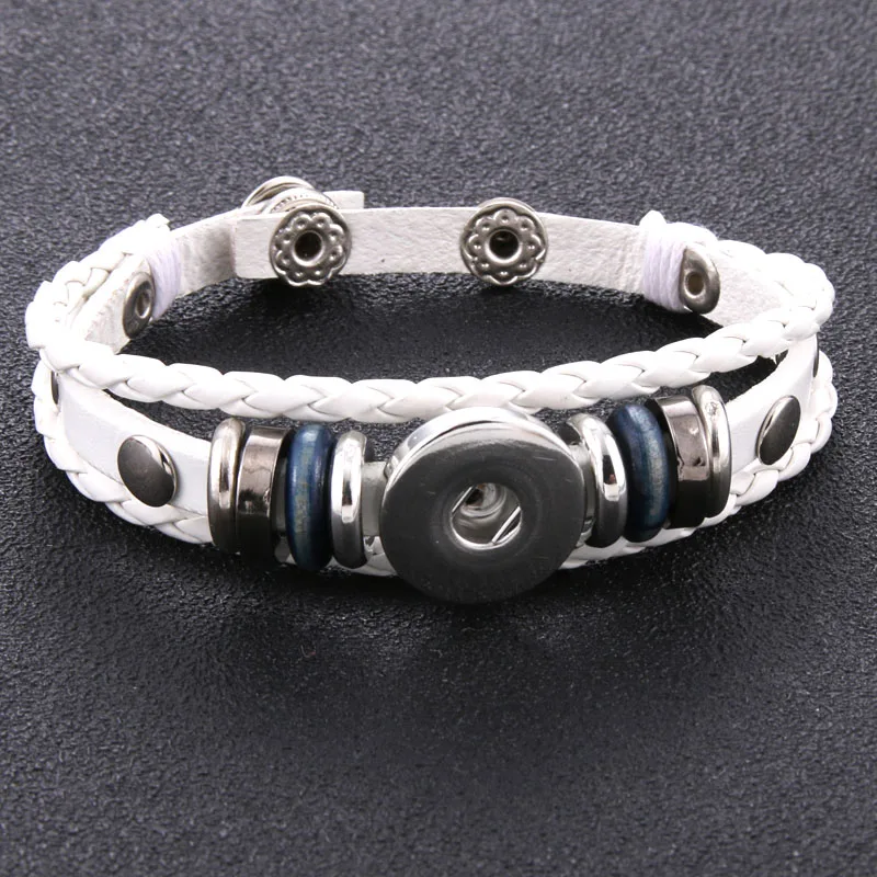 Hot Sale Snap Button Bracelet Bangle Snap Leather Bracelet Retro Handmade Braided Leather Bracelet fit 18MM Snap buttons jewelry