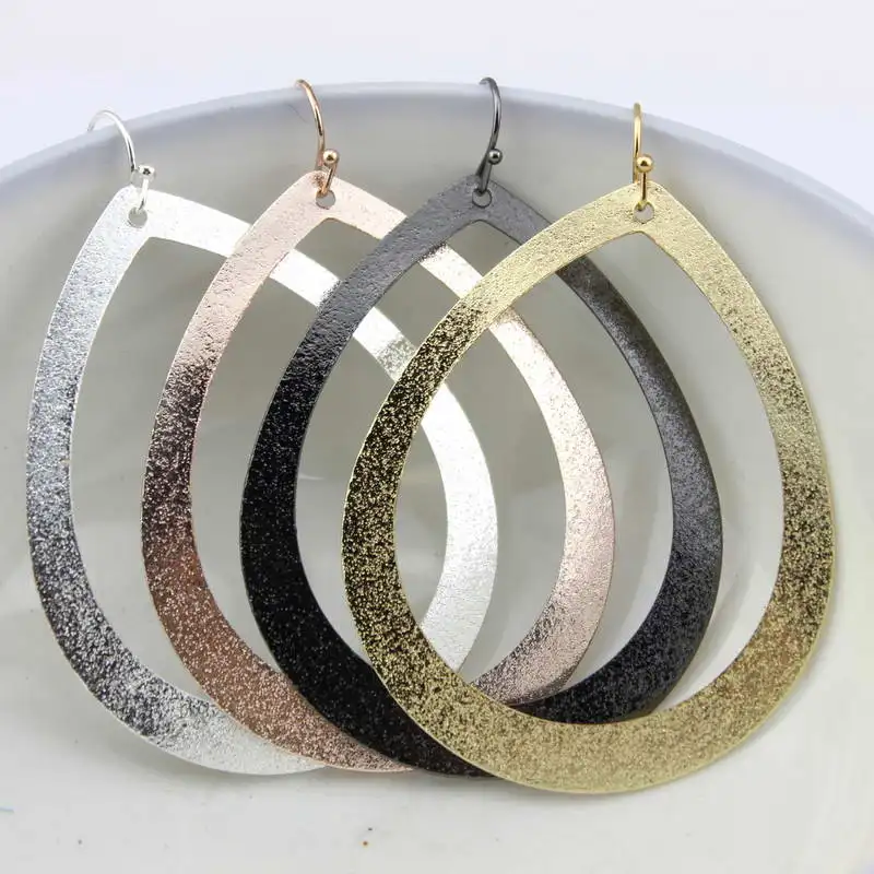 New Metallic Hollow Open Teardrop Statement Earrings Trendy Chic Jewelry Wholesale