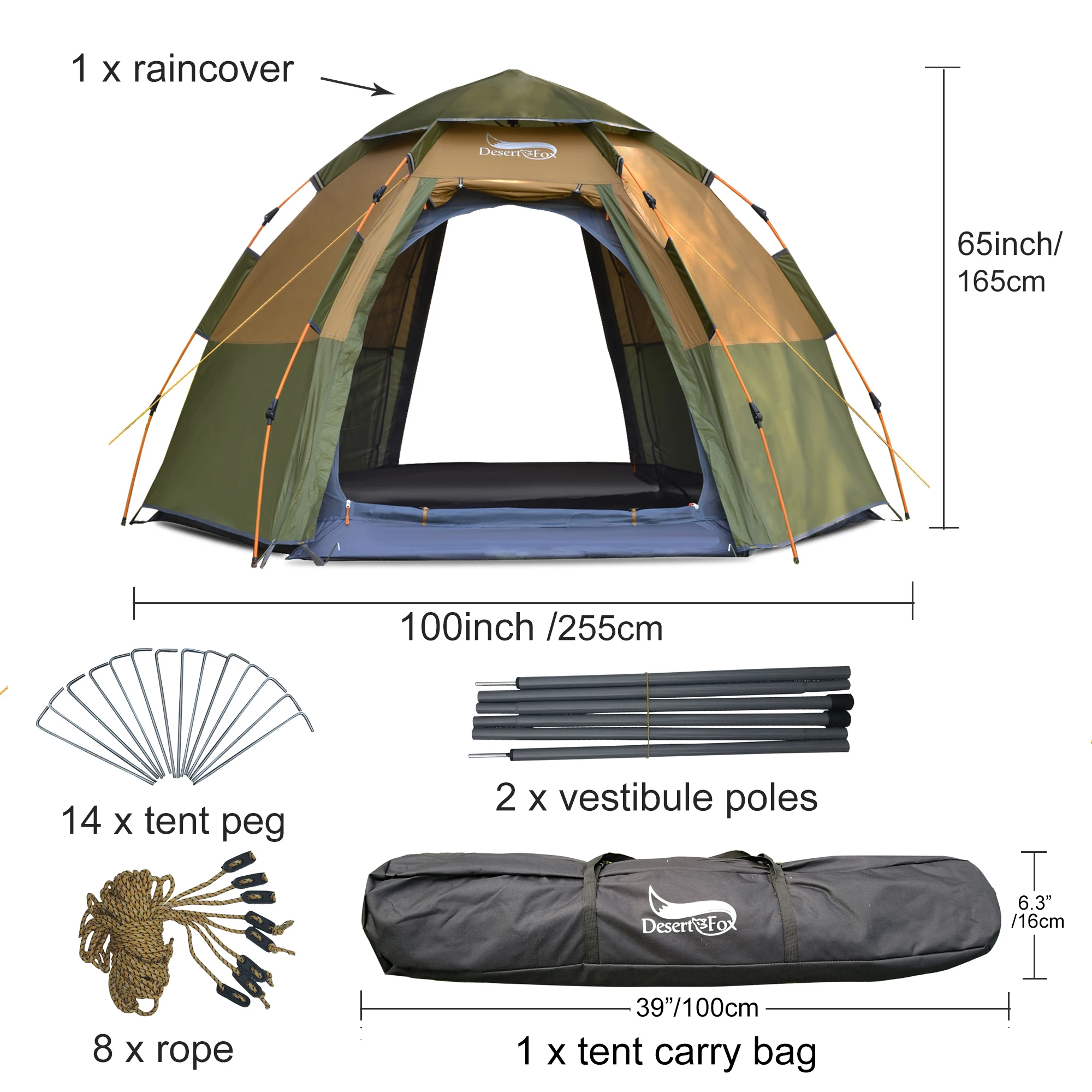 Desert & Fox 3-4 osobowy automatyczny namiot kopułowy, łatwa natychmiastowa konfiguracja Protable Camping Pop-Up 4 sezony plecak rodzinny namiot