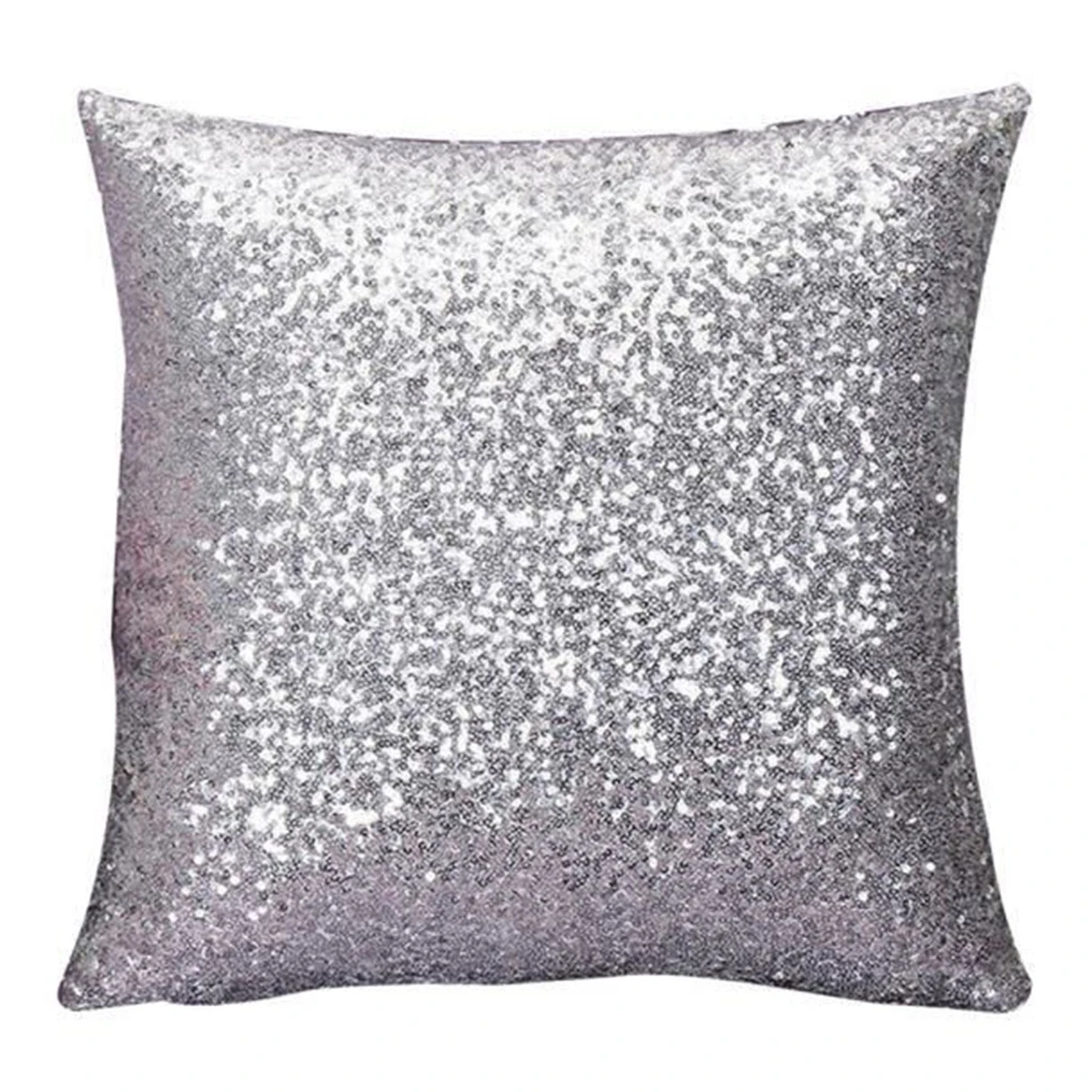 Solid Color Glitter Silver Sequins Bling Throw Pillow Case Throw Pillowcase Cafe Home Bed Drawing Living Room