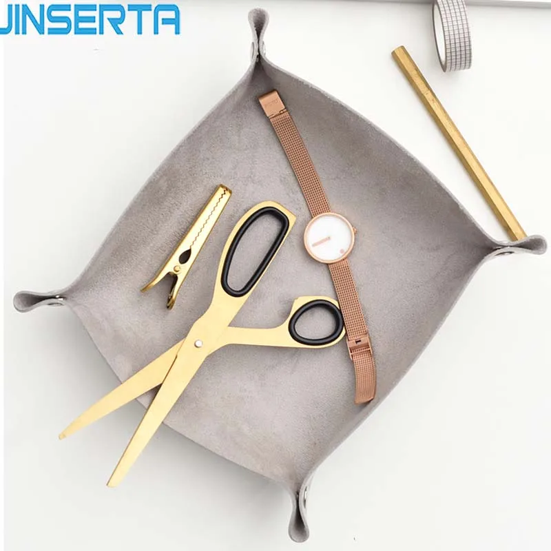 JINSERTA PU Leather Valet Coin Key Trinket Tray Dice Rolling Tray Collapsible Wallet Jewelry Box Desktop Sundries Storage Box