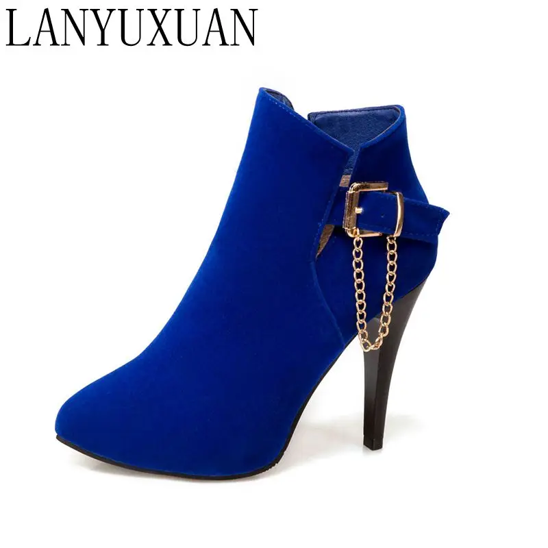 LANYUXUAN Big Size 33-50 ankle boot Fashion Sexy Pointed Toe Women Spring Autumn winter High Heels Ladies Wedding Party Shoes2-3