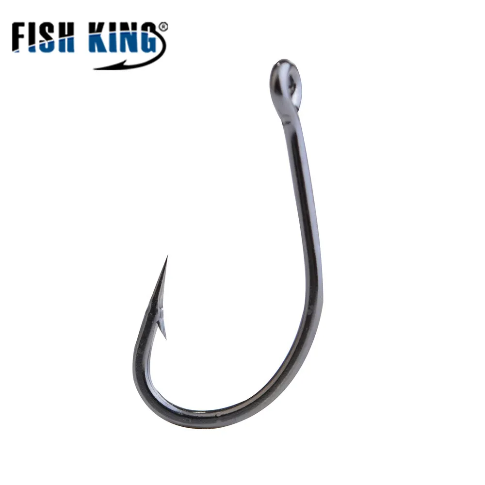 FISH KING 50PCS/LOT Size1#-10# High Carbon Steel Barbed Hook Ringed Bait Holder Fishing Hooks Carp