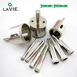 LAVIE 2pcs Glass Hole Saw 3mm-30mm Diamond Drill Bit Hole Saws Tile Ceramic Marble Granite M25 Power Tool Accessories DB02048