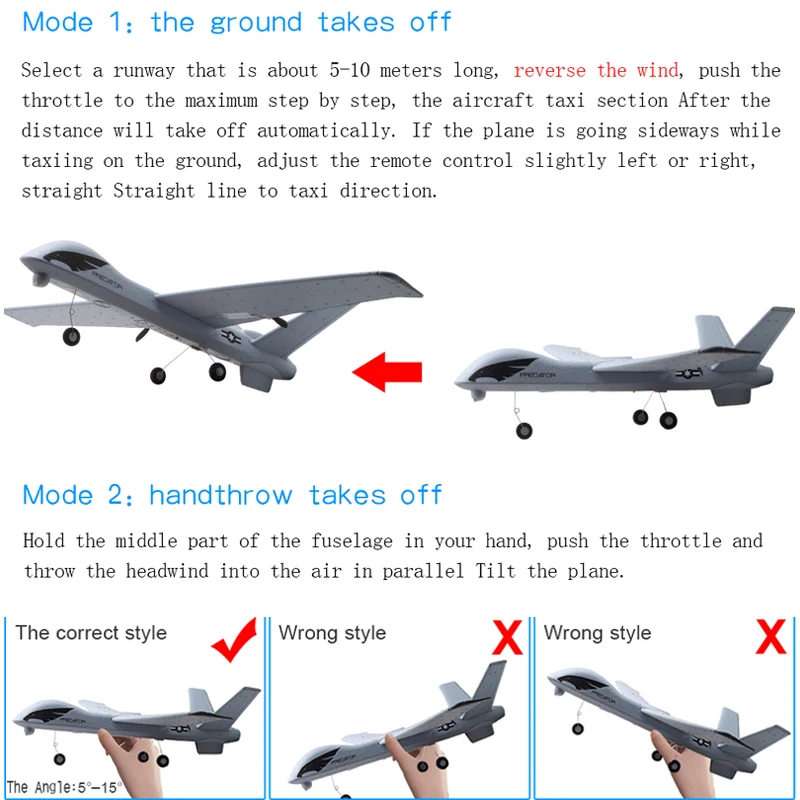 RC Plane Glider Toy 20 Minutes Flight Time Plane With LED 2.4G Remote Control Hand Throwing Wingspan Kids RC Jet Foam Airplane