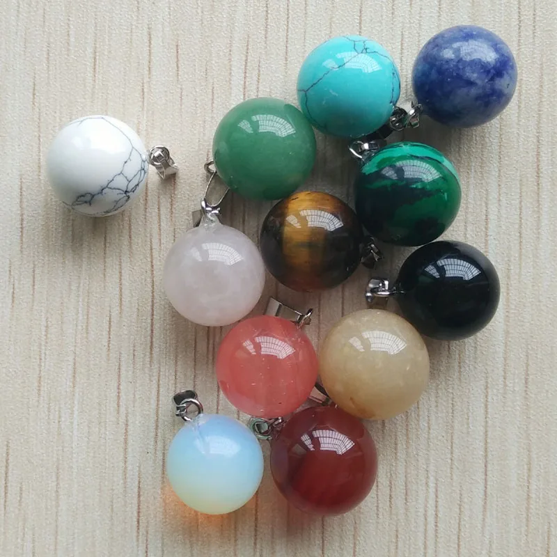 

Fashion mixed natural stone ball shape Charms pendants for making Necklaces 12pcs/lot free shipping wholesale