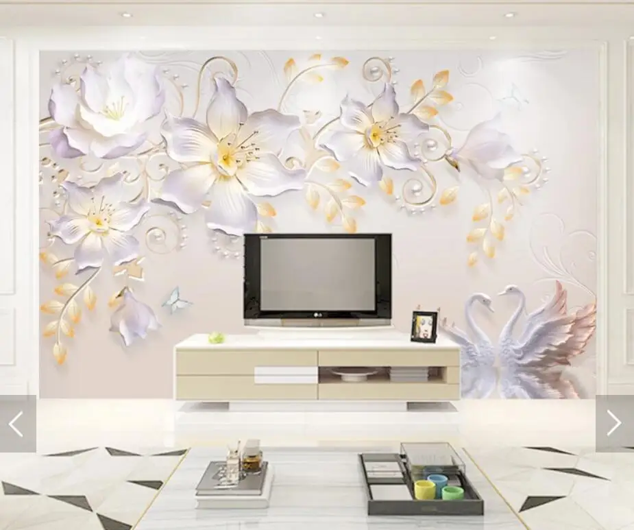 

3D 8D Embossed Flower Wall Mural Photo paper for Living Room Backdrop Paper Roll Home Decor Floral Murals Customize