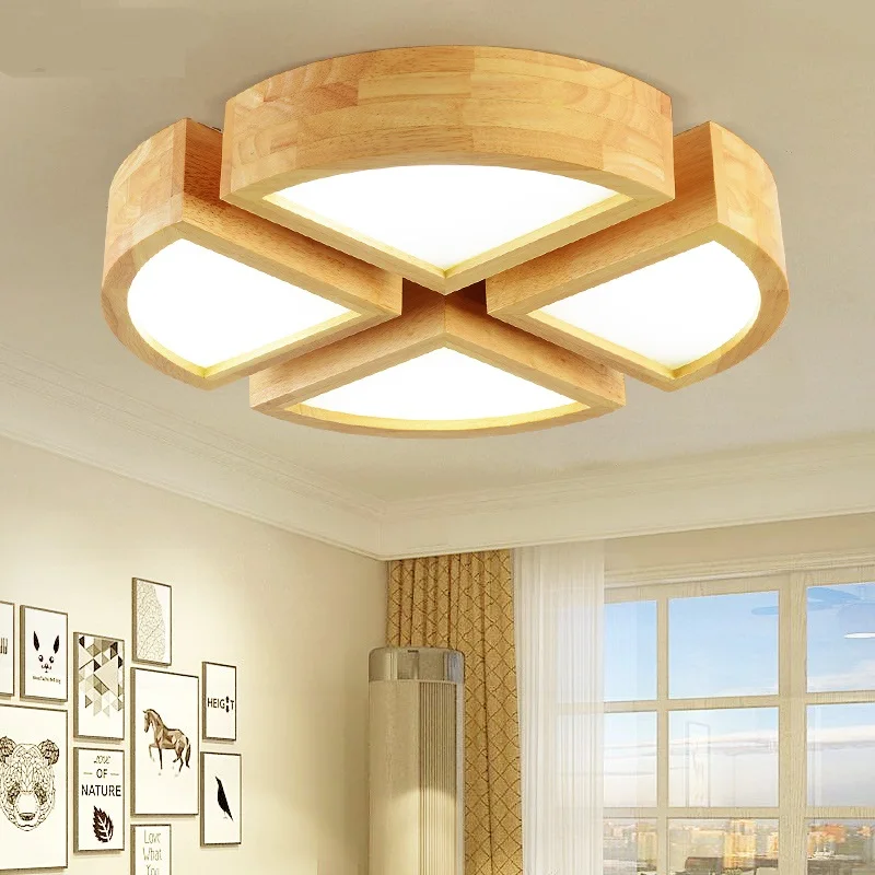 Romantic warm flower bedroom bedroom living room ceiling lamp warm light children's room round solid wood simple lighting child