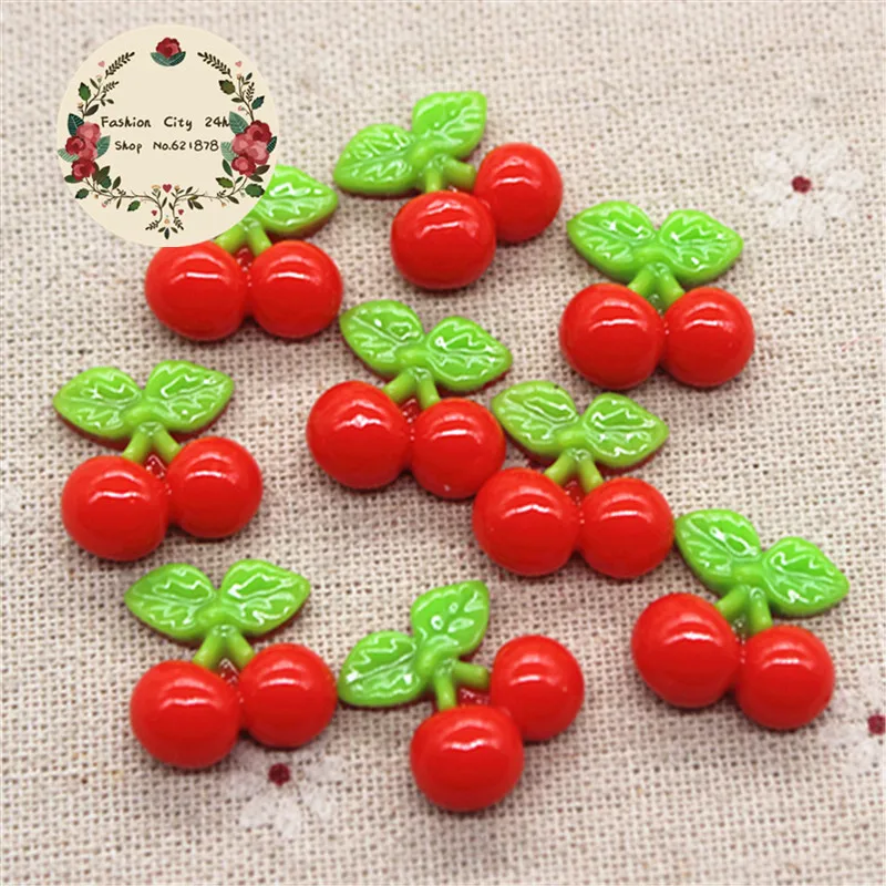 30pcs Kawaii Fruit Cherry Resin Miniature Food Art Supply Flatback Cabochon DIY hai Bow Center Scrapbooking,17*17mm