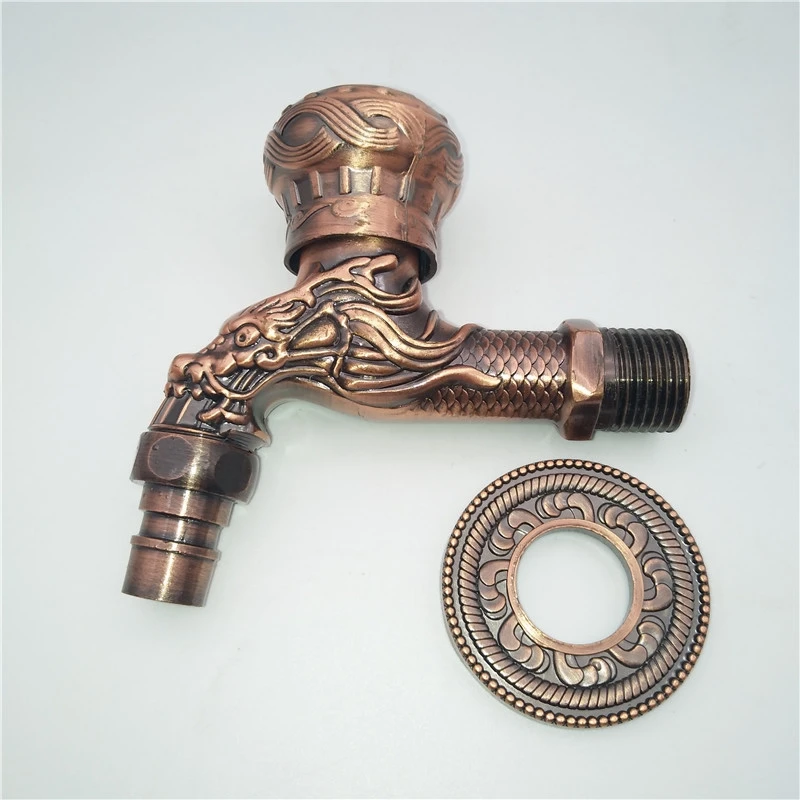 1pc Carved Wall Mount Bibcock Zinc Retro Tap Decorative Outdoor Garden Taps Washing Machine Mop Luxury Antique WC Faucet