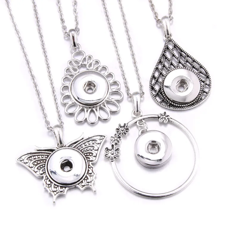 Boom Life Snap Jewelry Metal Butterfly Snap Button Necklaces 18mm Snap Pendant Necklace For Women Girls DIY Jewelry