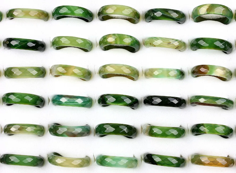 

Wholesale Bulk Lots Womens 25Pcs Faceted Two Color Green Stone Finger Rings Band Couple Wedding Engagement Mens JewelryFREE