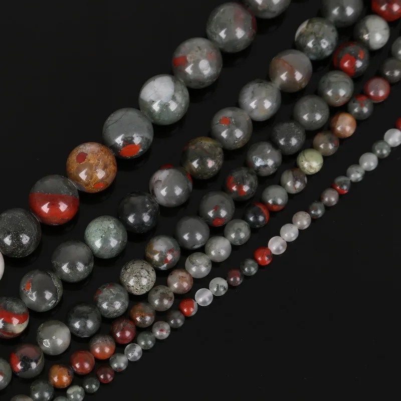 Wholesale Pick 4MM/6MM/9MM/10MM/12MM Smooth Natural Bloodstone Stone Beads High Quality Round ball DIY Bracelet Necklace