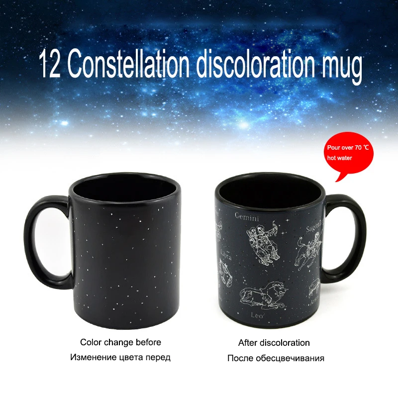 New 12 constellations Discoloration mugs,personalized shape Office Coffee Milk cup,Color Change Mug Creative cups Surprised Gift