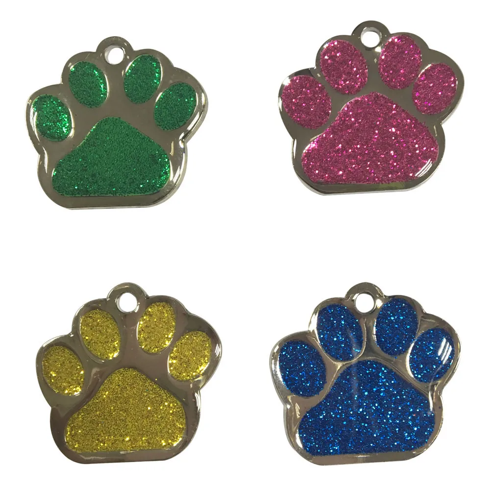 Custom Engraving Sparkling Bling Glittery Paw Pet Tags