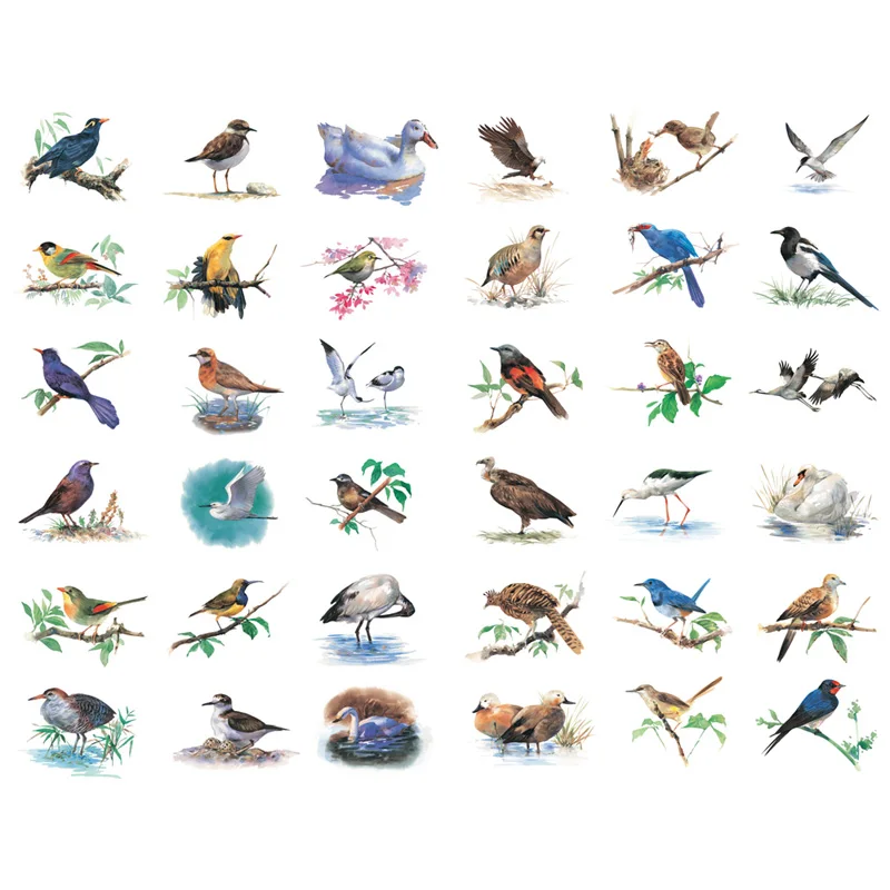 1 PCS Bird Watercolor Paint Decor Cute Aesthetic Book Journal Stickers Scrapbooking Stationery Sticker Flakes Art Supplies