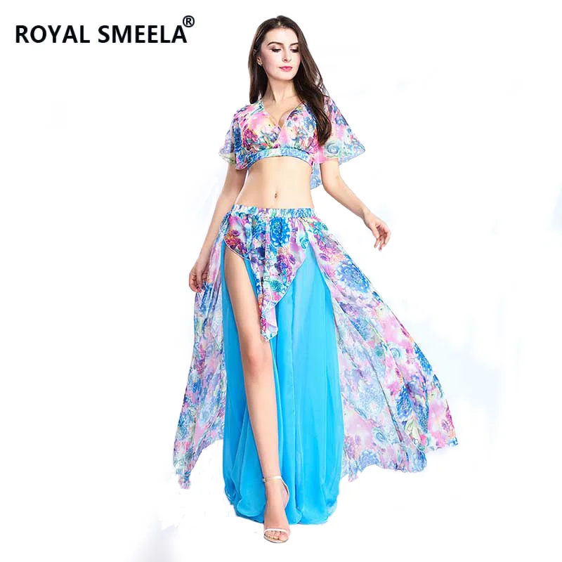 Sexy Belly Dancing Top Skirt Set Belly Dance Costumes Printed Crop Top Skirt Belly Dance Practice Clothes Dance Outfits -ZH8809