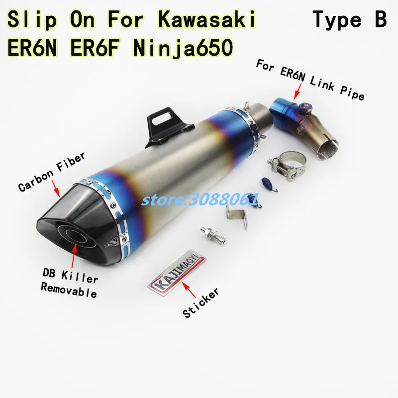 Motorcycle Slip On Exhaust Middle Pipe Steel Link Pipe Motorbike Muffler With DB Killer For KAWASAKI ER6N ER6F Ninja650 2 Holes