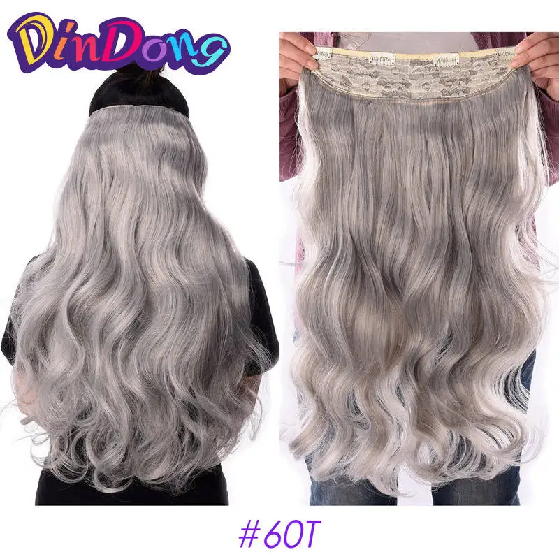 DinDong Synthetische Clip-in Hair Extensions Golvend 24 inch 180G Premium Hittebestendig Haar 613 #   Blondbruin 19 kleuren beschikbaar