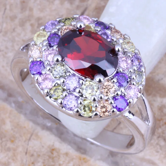 Fantastic Multicolor Red Garnet Silver Plated  Women\'s Ring Size 6 / 7 / 8 / 9 R0899