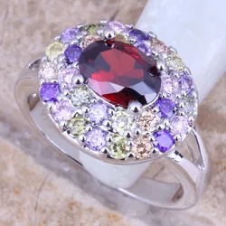 Fantastic Multicolor Red Garnet Silver Plated  Women's Ring Size 6 / 7 / 8 / 9 R0899