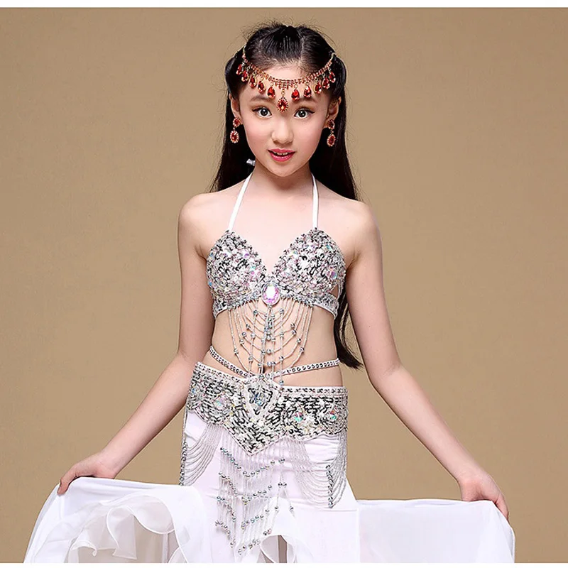 New High Quality Children Belly Dance Costumes 6 Colors Girls Belly Dance Outfit Costume Clothes (Bra+Belt+Dress) 3Pcs/set