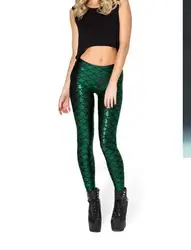 Milk Digital Print Women Mermaid Fish Scale Leggings Plus Size Black Metallic Geometric Stretch Legging Pant For Female