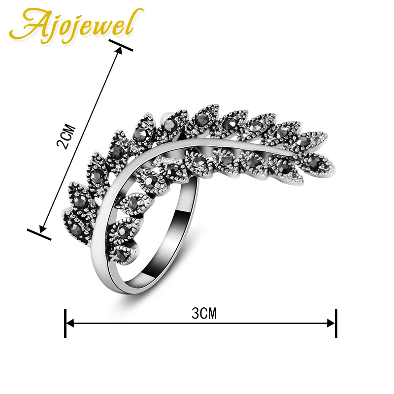 Ajojewel Original Black Rhinestone Leaf Ring Vintage Retro Chic Woman Jewelry For Fingers