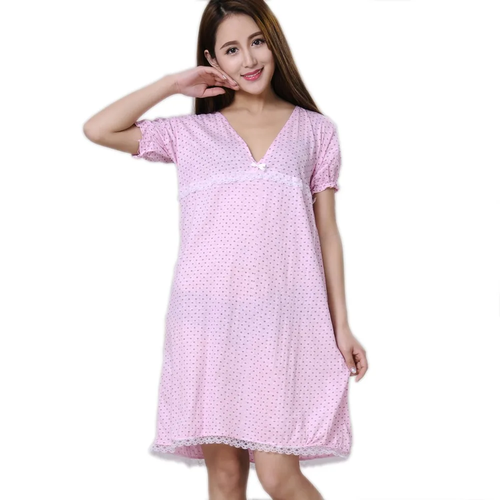 

Women Nightgowns 100% Cotton 2023 New Summer and Autumn Female Sleepshirt Thin Nightdress Cheap Lounge Blue Yellow Pink