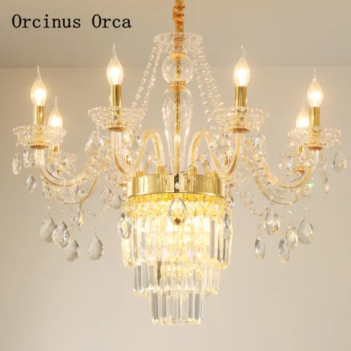 European luxury gold crystal chandelier living room dining room bedroom French LED silver romantic Crystal Chandelier