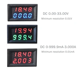 4 Bit 0-33V 3A DC Voltmeter Ammeter Digital LED Dual Display Amp Volt meter High Quality High-precision Minimum resolution 0.1MA