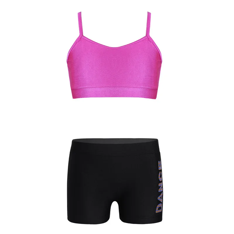 TiaoBug Crianças Meninas Dois-peça Desgaste da Dança Top curto com Shorts Sports Set Crianças Ballet Dança Workout Shorts de Ginástica tops Set