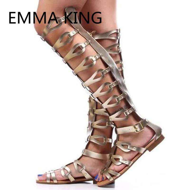 Rome Style Women Casual Flat Sandals Open Toe Cutout High Heels Buckle Ladies Party Shoes Woman Over The Knee Gladiator Sandals