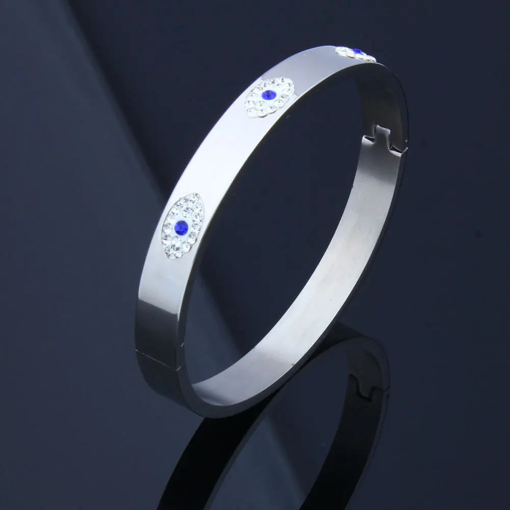 OUFEI Stainless Steel Cuff Bracelet For Women Fashion Evil Eye Bangle Luxury Crystal Bracelet Indian Bangles Women Accessories