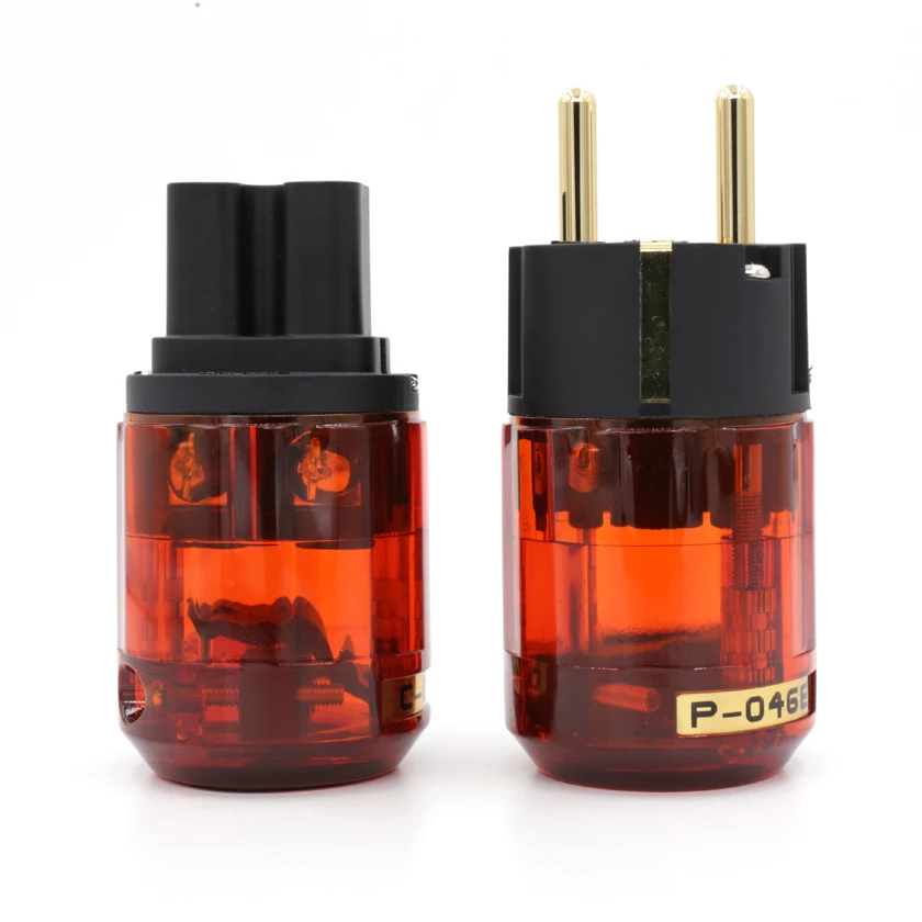 Pair P046E+C04624K Gold Plated Schuko Power Plug Connector IEC Female Plug DIY Mains Power Cord Cable