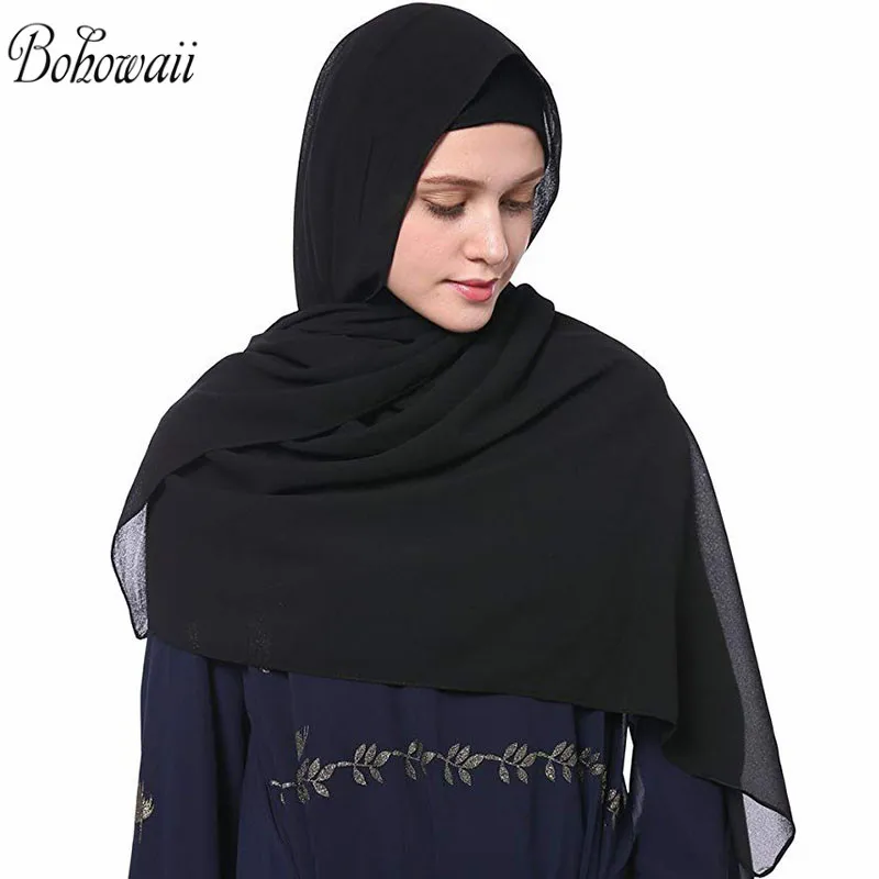 

BOHOWAII Women's Scarves Soft Chiffon Solid Sjaal Muslim Islamic Long Hijab Scarf Headscarf 70x25inch