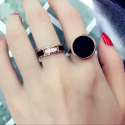 YUN RUO New Arrival Luxyry CNC Zircon Crystal Inlay Black Ring for Woman 316L Stainless Steel Jewelry Rose Gold Color Never Fade