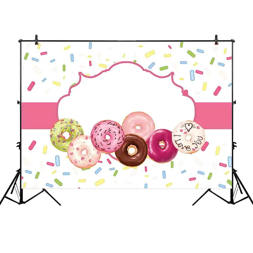 Funnytree customize vinyl photography backdrop colorful Donut dessert pink sweet frame birthday newborn birthday photocall