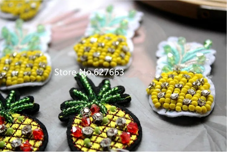 3D Handmade dứa rhinestone Các Bản Vá Lỗi cho quần áo TỰ LÀM trái cây đính cườm đính Thêu hoa parches