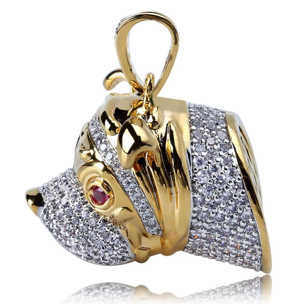 TOPGRILLZ Hip Hop Dog Head Necklace Pendant Charm For Men Women Gold Silver Color Cubic Zircon Jewelry Gifts