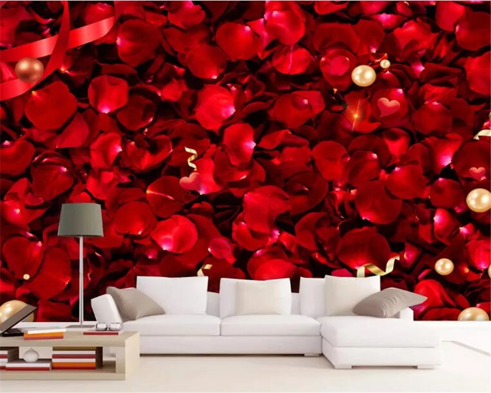 

beibehang Custom 3d wallpaper modern Romantic red rose petals minimalist HD fashion background wall painting 3d wallpaper