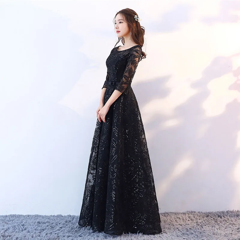 Evening Dresses DongCMY New Fashion Elegant Formal Sequin Lace Black Vintage A-line Half Floor-length Plus Size Prom Gown