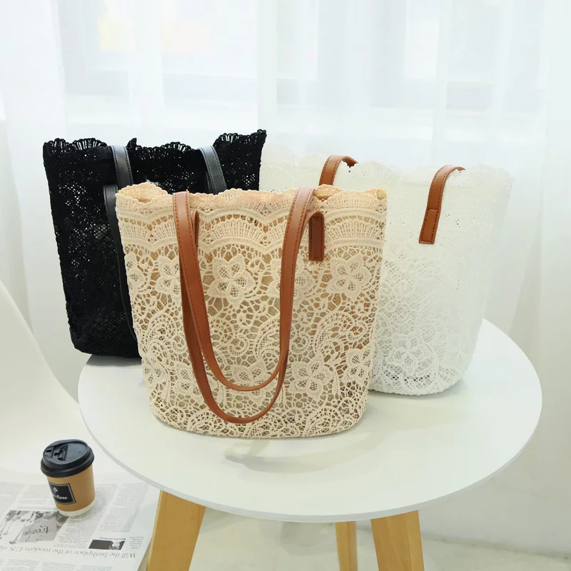 SUMMER Bohemian Straw Bags Purses Handbags women handbag Top-Handle large capacity Rattan Bucket Bag beach Lace totes bag B41-48