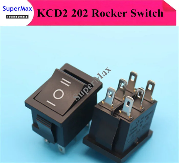 50pieces 21*15mm KCD2 202 black AC swicths 6pin 3 position on off on electrical rocker switch for electronic equipment 6A 10A