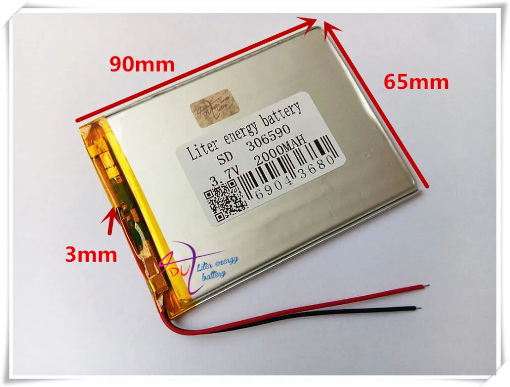 3.7V Liter energy battery polymerization lithium battery 306590 2000MAH mobile power handheld electronic book DIY