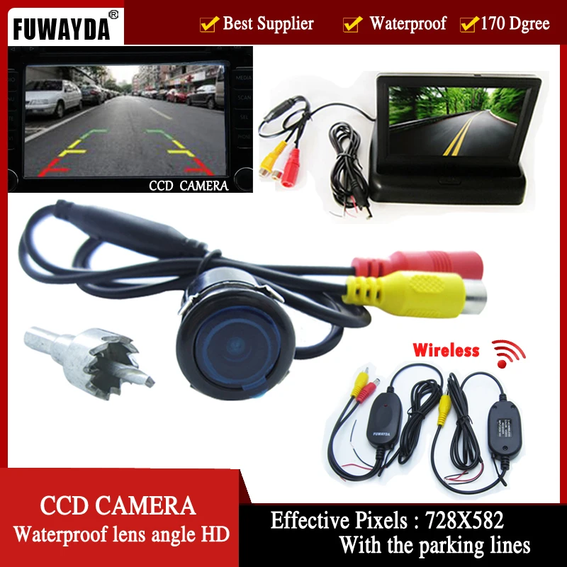 

FUWAYDA Wireless Universal Car Rear View Reverse Parking Safety Assistance Camera,with 4.3Inch foldable LCD TFT Monitor HD